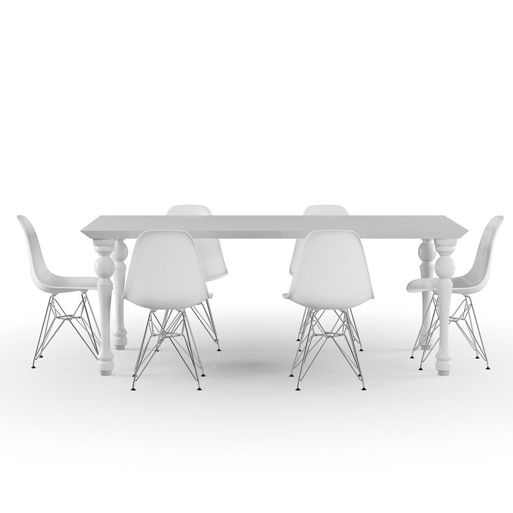 Set Vitra Eames Plastic Side chair DSR With Table 3D model_5