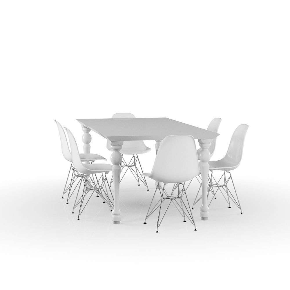 Set Vitra Eames Plastic Side chair DSR With Table 3D model_7
