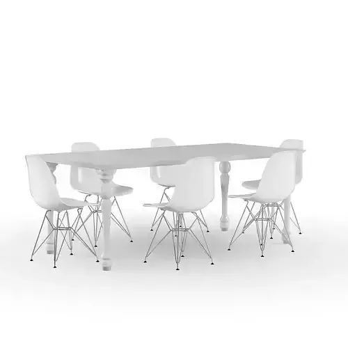 Set Vitra Eames Plastic Side chair DSR With Table 3D model