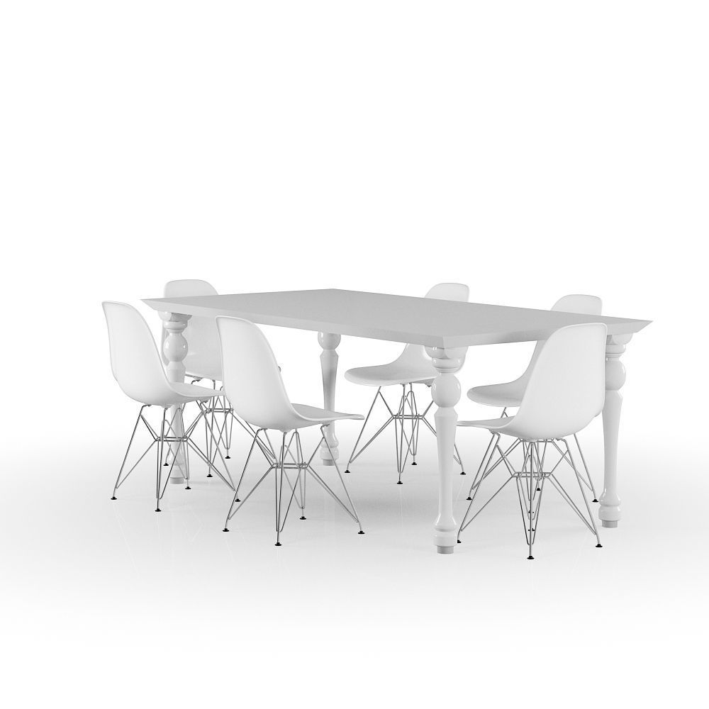 Set Vitra Eames Plastic Side chair DSR With Table 3D model_4
