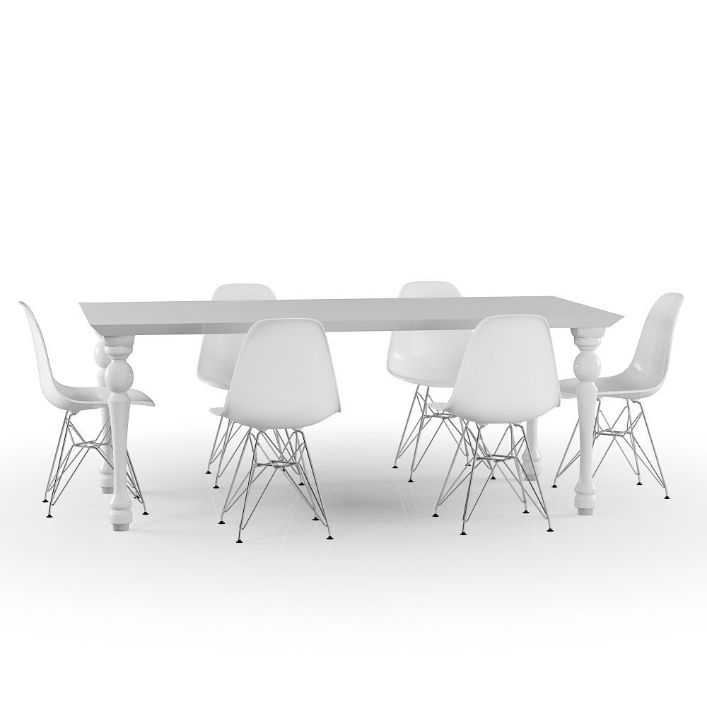 Set Vitra Eames Plastic Side chair DSR With Table 3D model_2