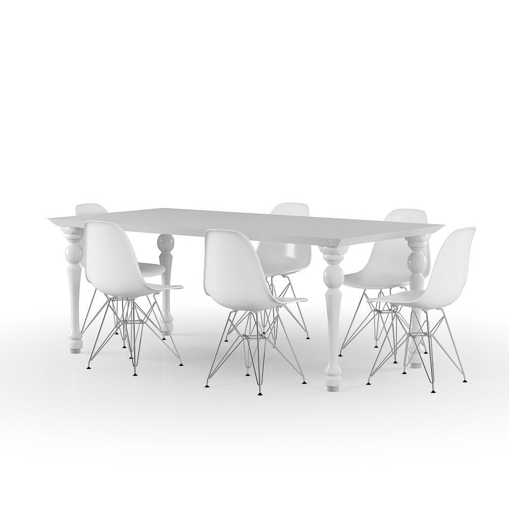 Set Vitra Eames Plastic Side chair DSR With Table 3D model_8