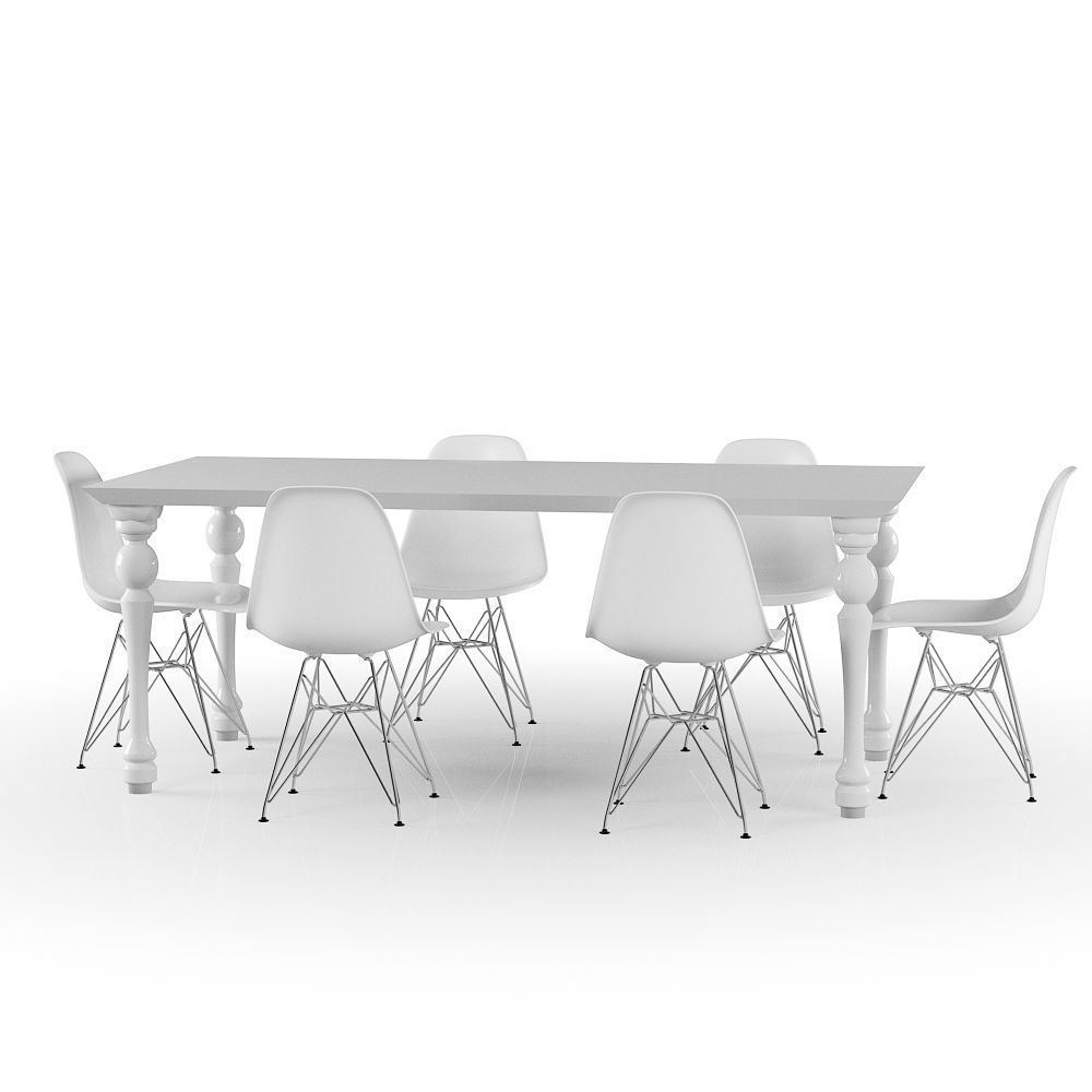 Set Vitra Eames Plastic Side chair DSR With Table 3D model_9