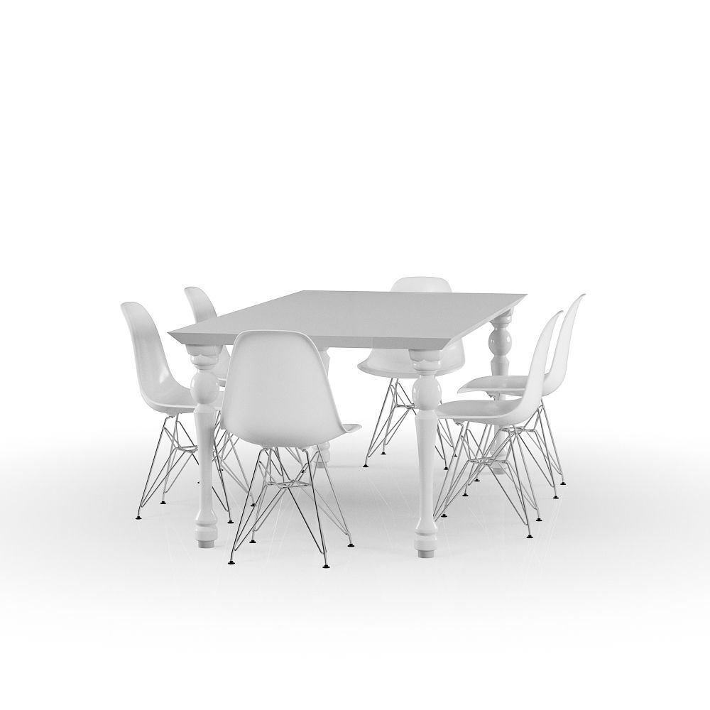 Set Vitra Eames Plastic Side chair DSR With Table 3D model_3
