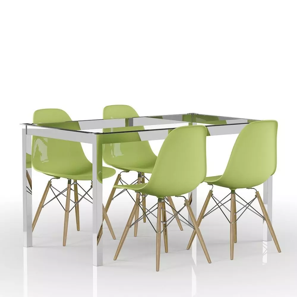 Set Green Eames and Metal Table 3D model_0
