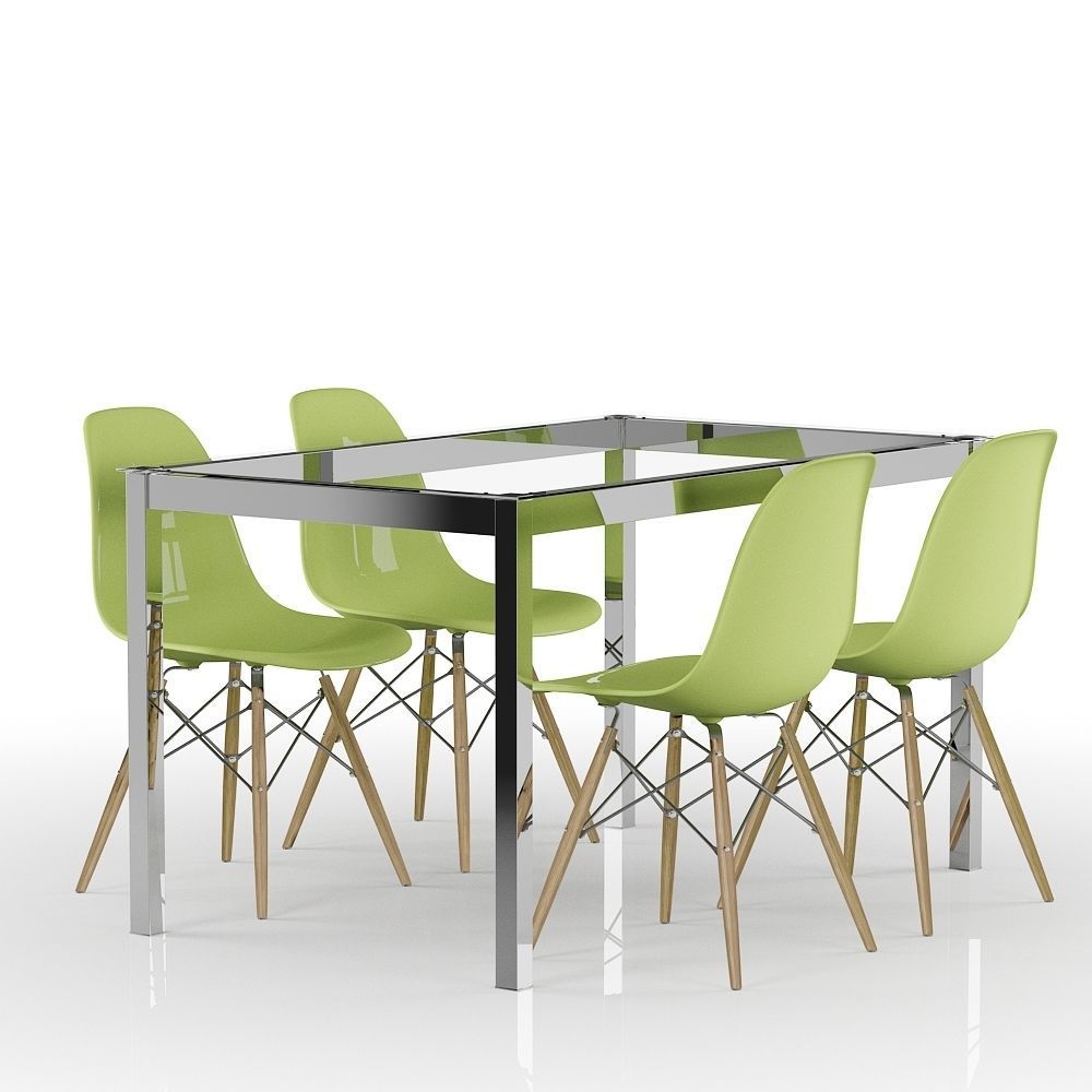 Set Green Eames and Metal Table 3D model_5