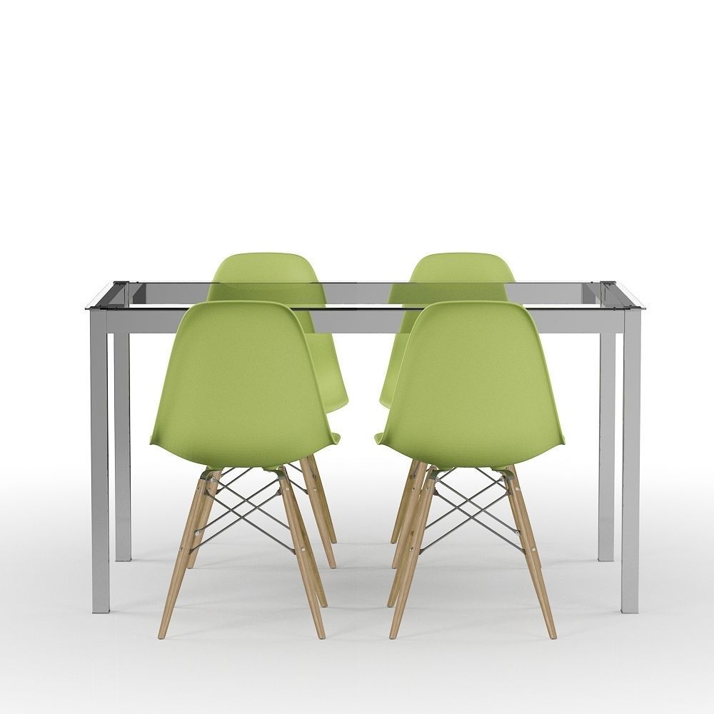Set Green Eames and Metal Table 3D model_9