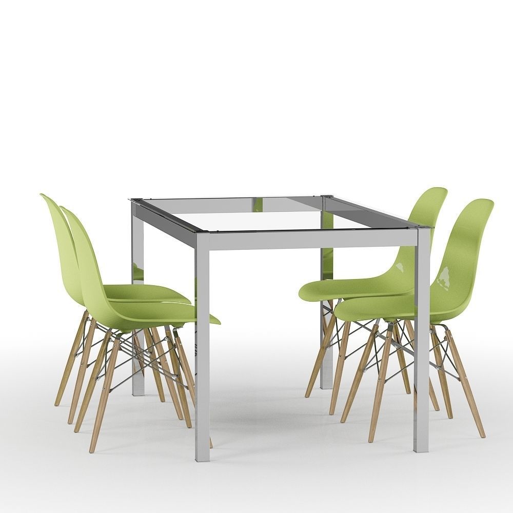 Set Green Eames and Metal Table 3D model_6