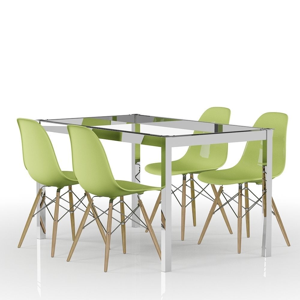 Set Green Eames and Metal Table 3D model_3