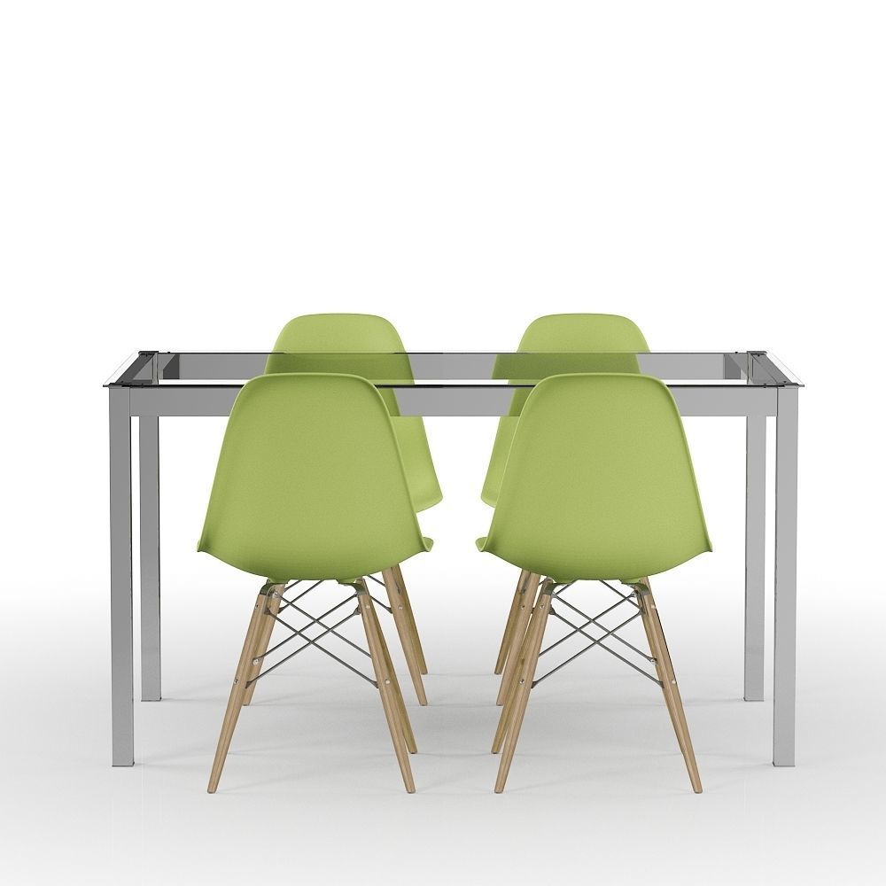 Set Green Eames and Metal Table 3D model_4