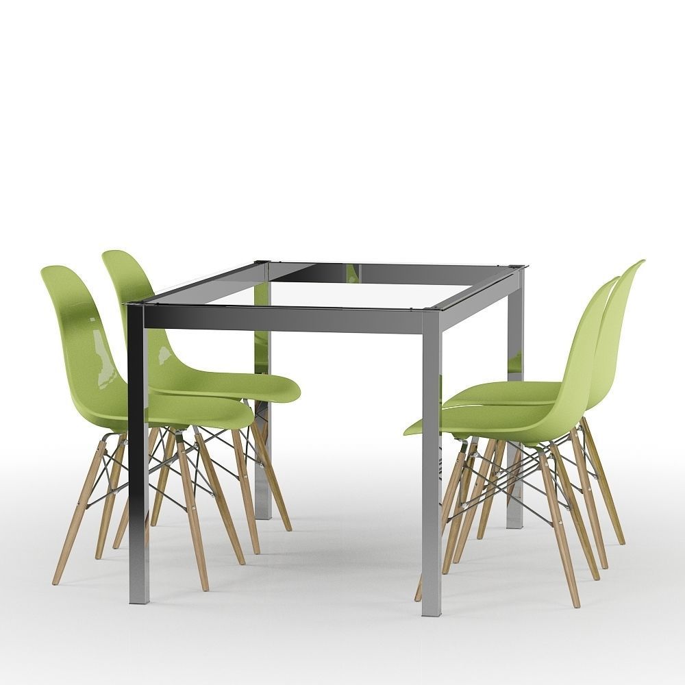 Set Green Eames and Metal Table 3D model_2