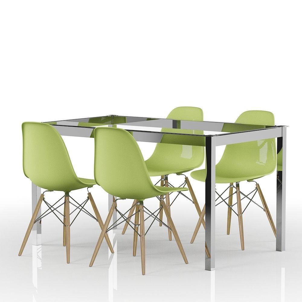 Set Green Eames and Metal Table 3D model_7