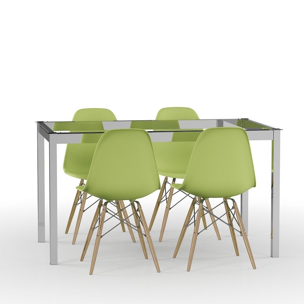 Set Green Eames and Metal Table 3D model_1