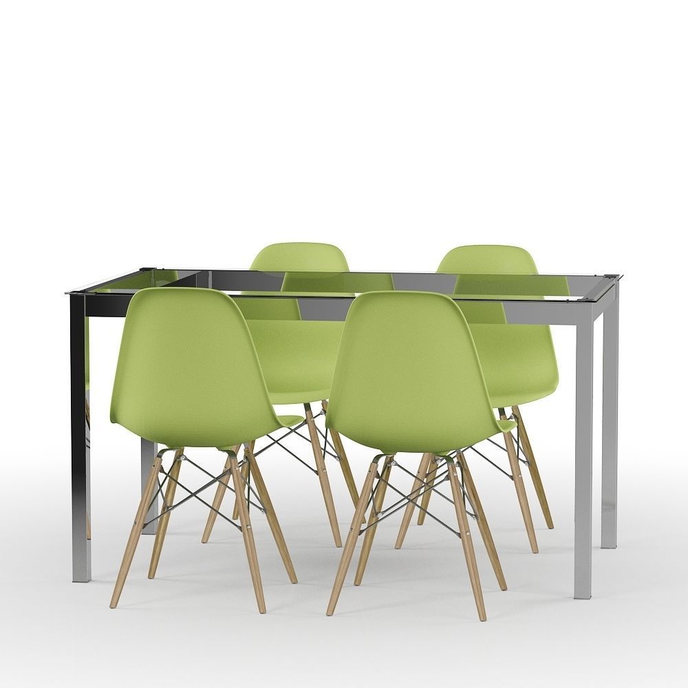 Set Green Eames and Metal Table 3D model_8