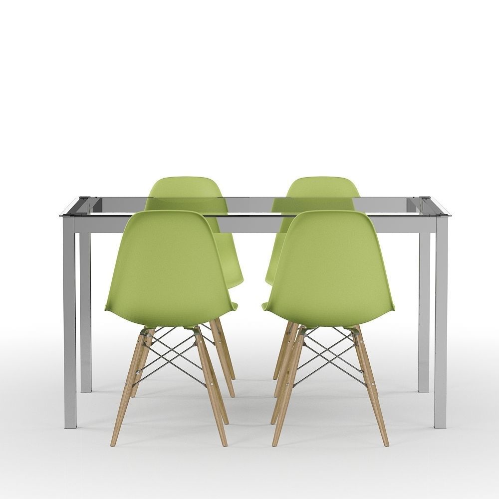 Set Green Eames and Metal Table 3D model_10