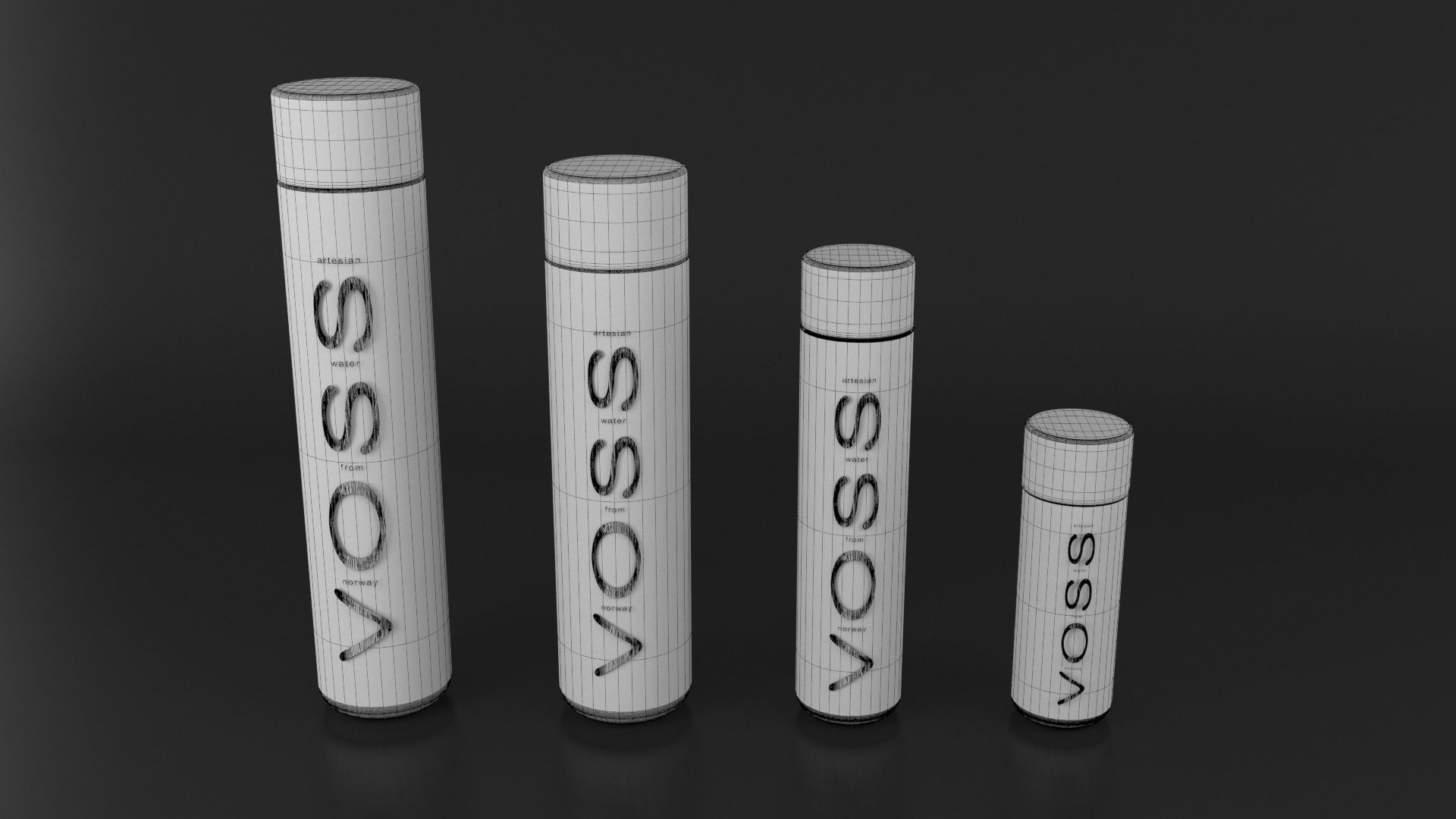 Voss  Artesian Still Water Four Size Bottles 3D model_3