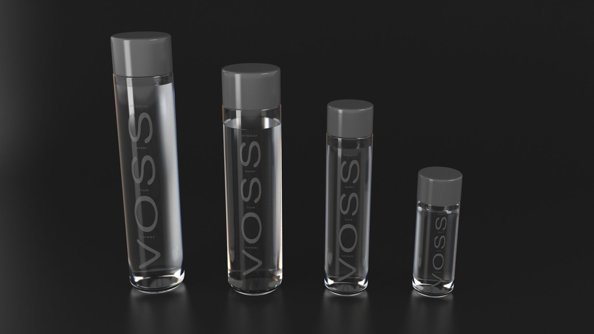 Voss  Artesian Still Water Four Size Bottles 3D model_2