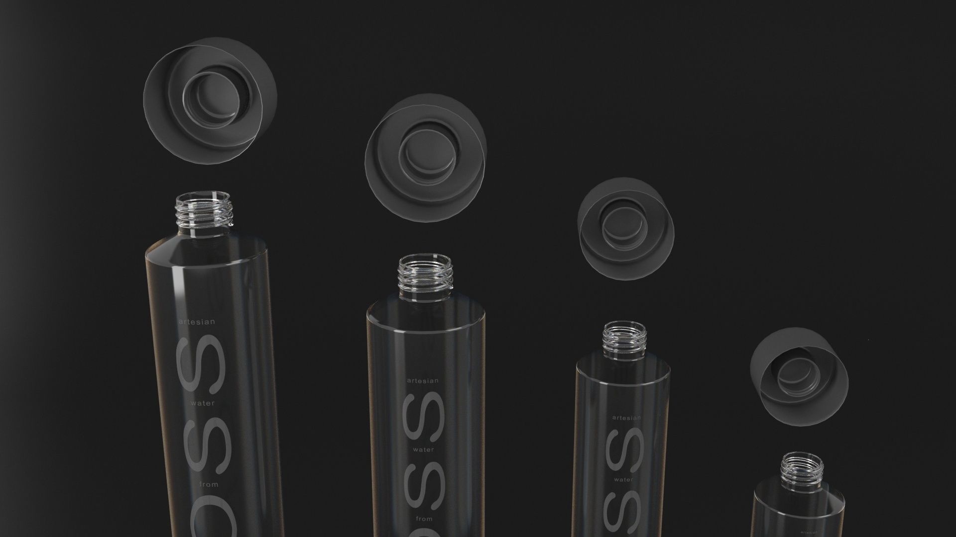 Voss  Artesian Still Water Four Size Bottles 3D model_1