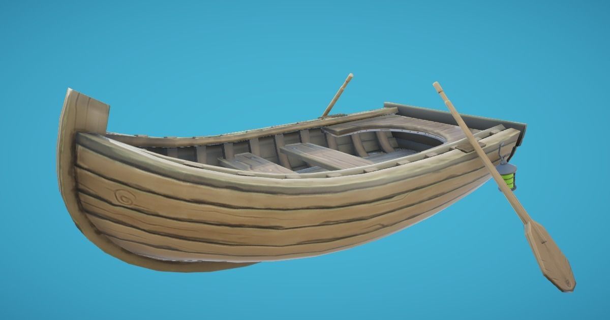 Rowing Boat Hand-Painted Low-poly 3D model_4