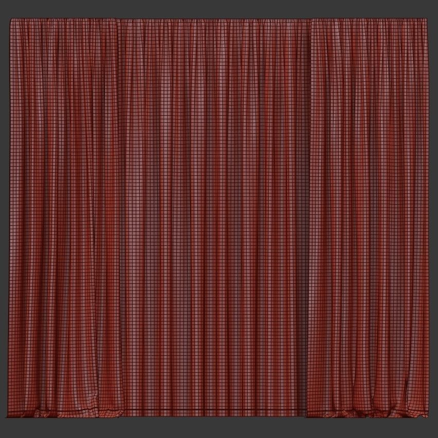 Beige curtains with tulle 3D model_3