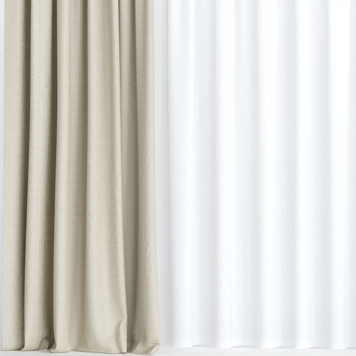 Beige curtains with tulle 3D model_1