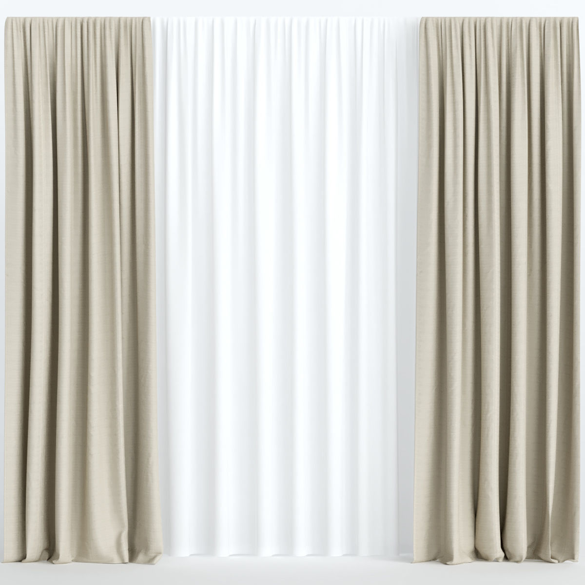 Beige curtains with tulle 3D model_0