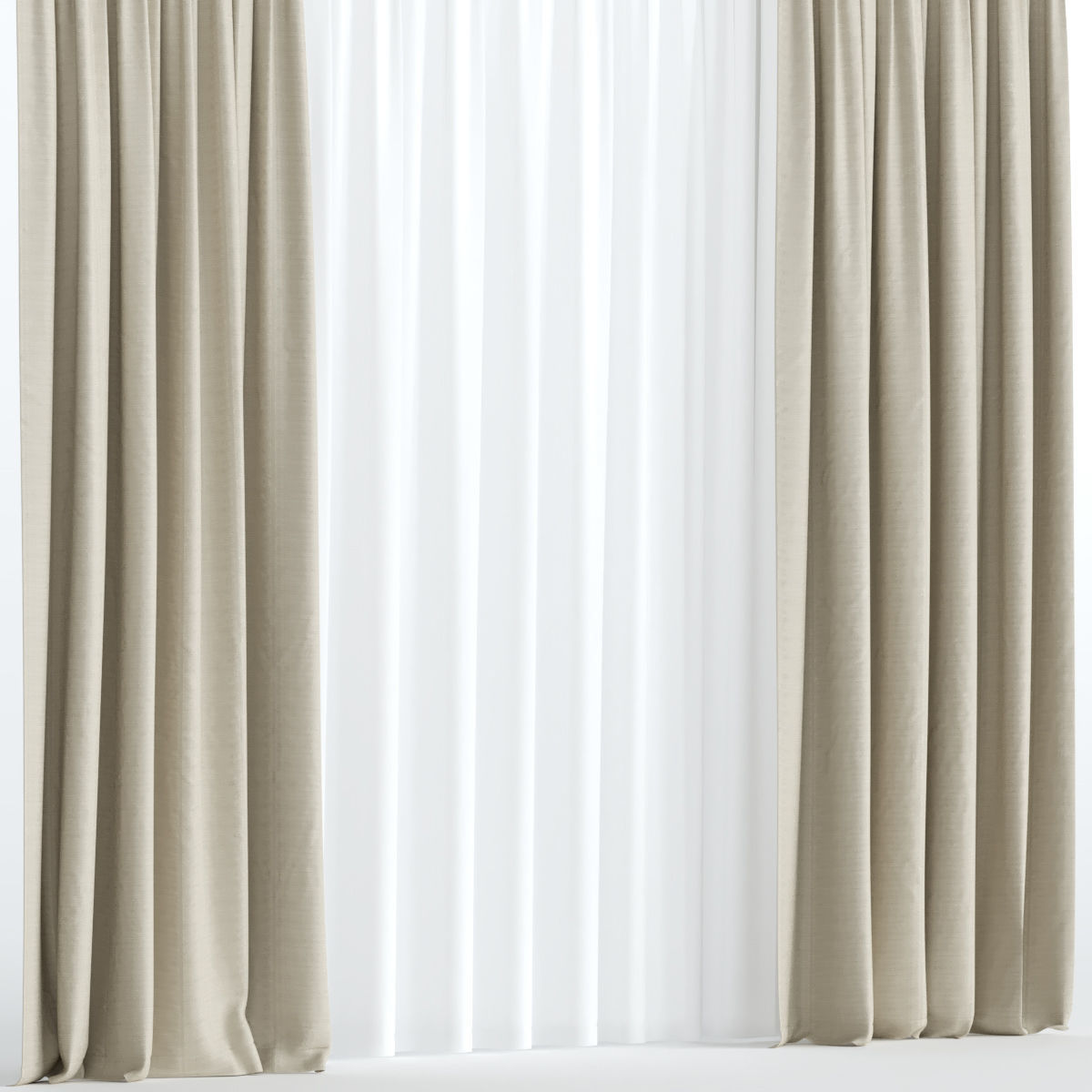 Beige curtains with tulle 3D model_2