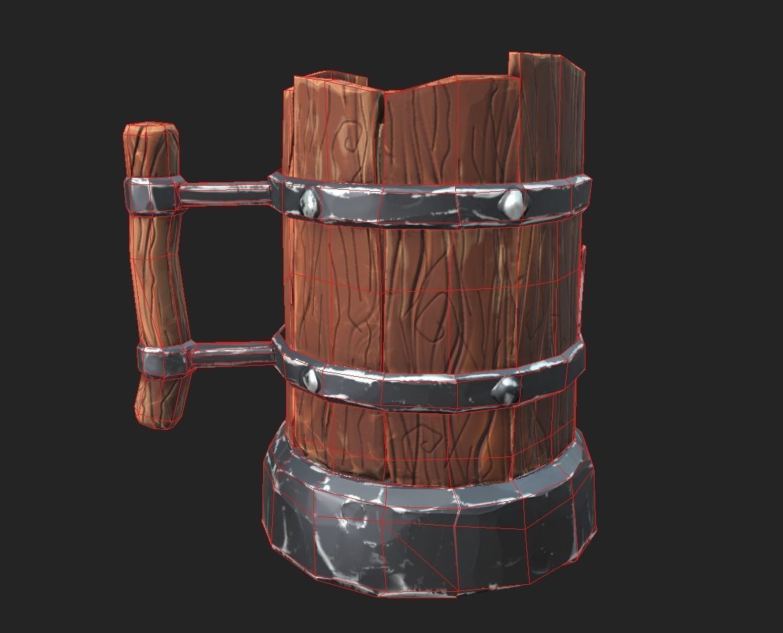 Low-Ploy  Stylized Wooden Mug Low-poly 3D model_9
