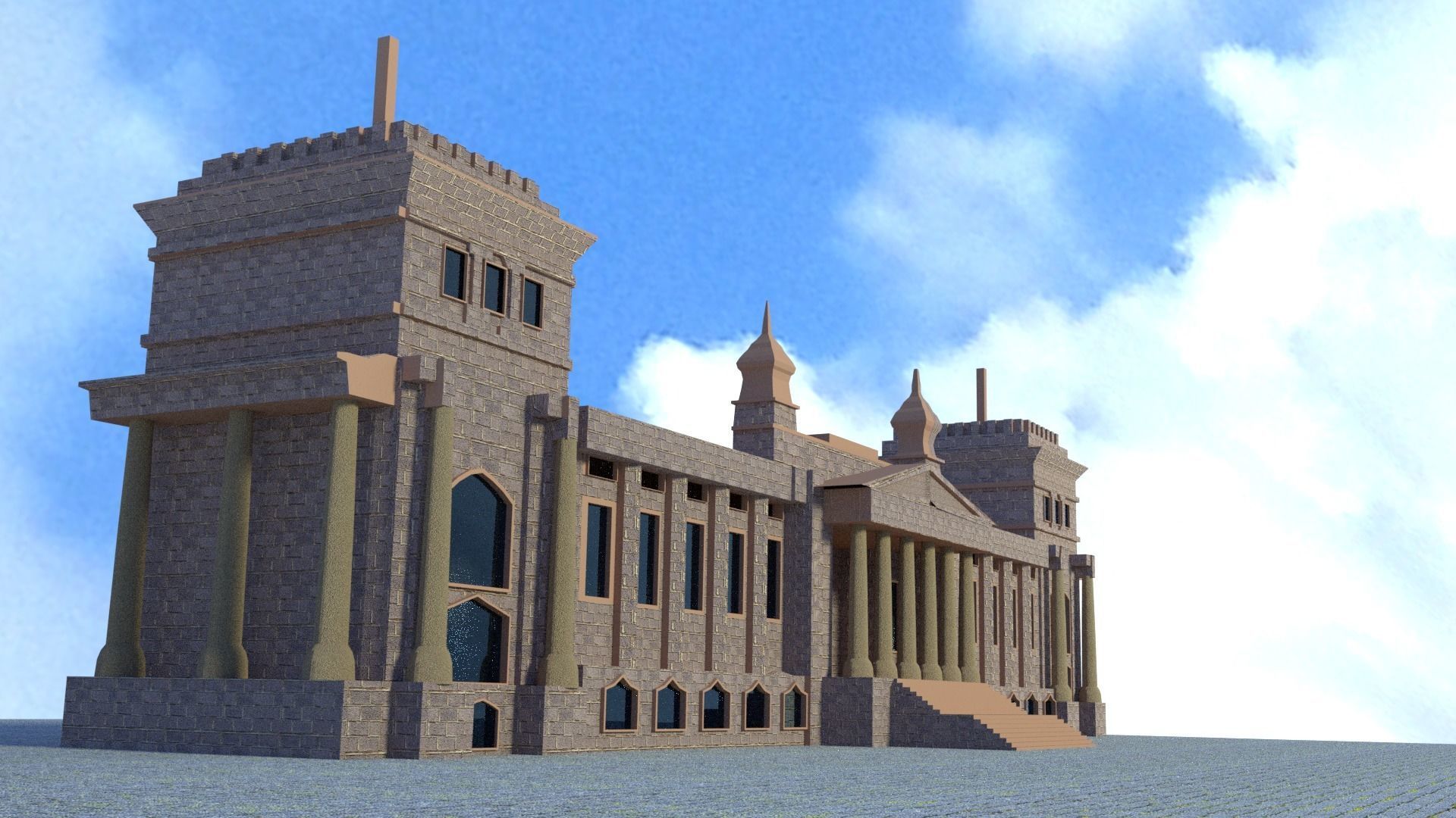 3d Building castle Low-poly 3D model_1