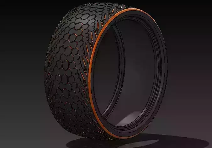 Tyre 3D model motorcycle tire with orange stripes 3D print model