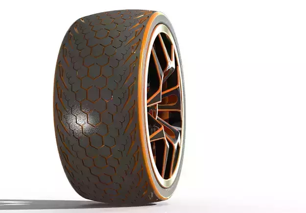 Wheel 3D model tire with honeycomb pattern