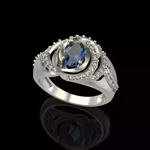 Women Ring with gem and diamonds 3dm stl 3D print model