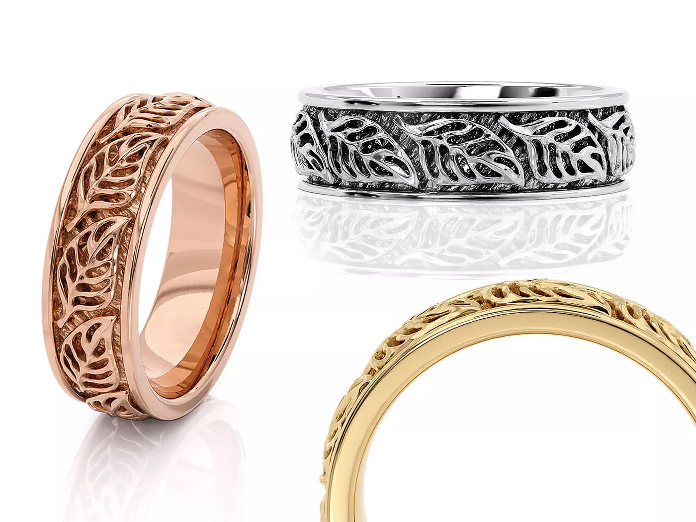 R 0154 Ring tree leaves natura 3D print model_0