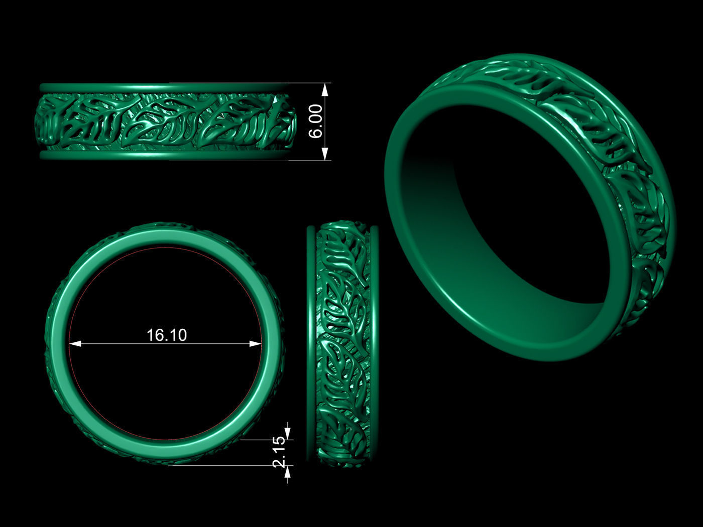 R 0154 Ring tree leaves natura 3D print model_1