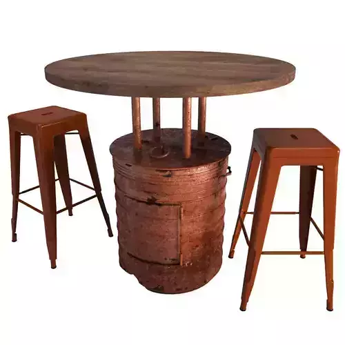 Red Barrel Table and Tolix Barstools