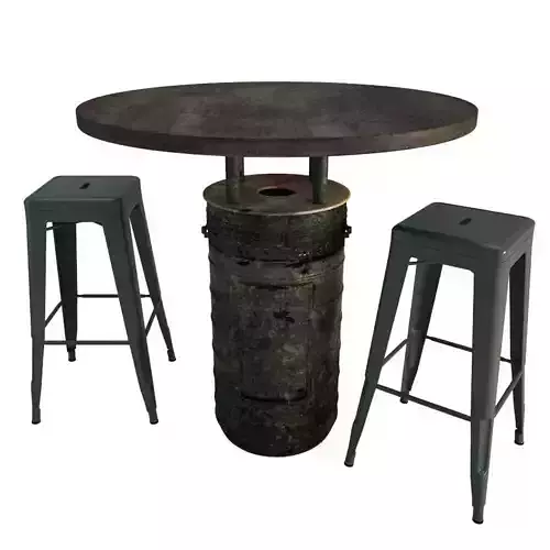 Black Barrel Table and Tolix Barstools