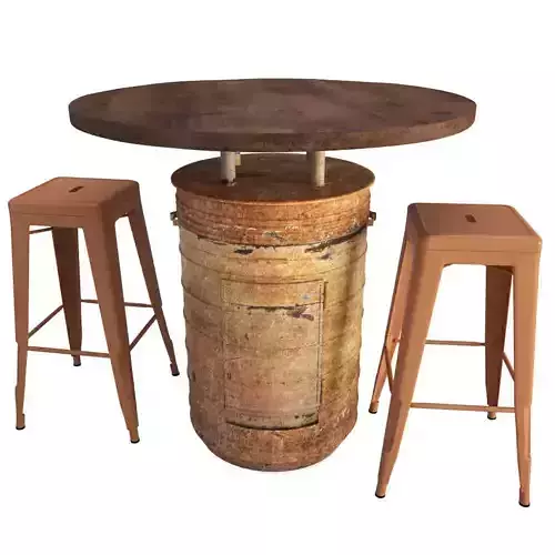 Orange Barrel Table and Tolix Barstools 3D model