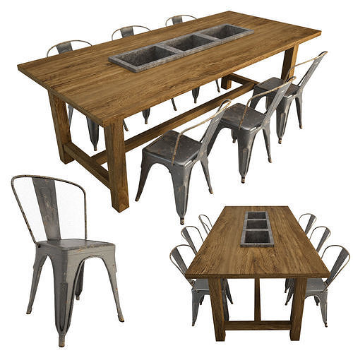 Brenda Table and Tolix Chairs 3D model