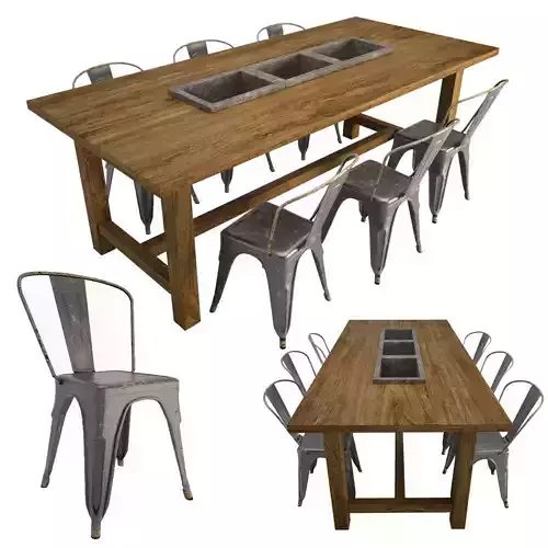 Brenda Table and Tolix Chairs 3D model