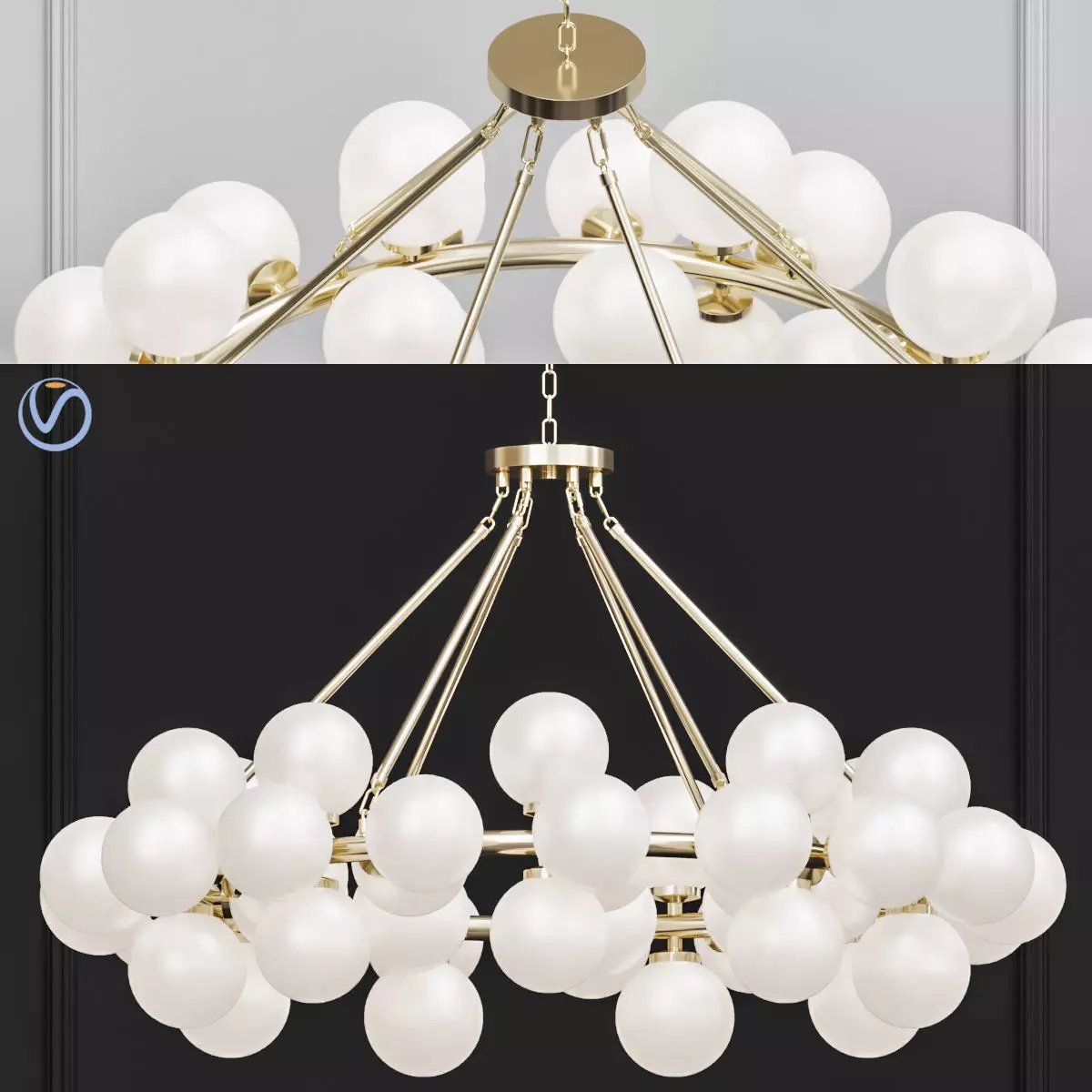 Arya 45 Light Satin Gold Chandelier 3D model_0