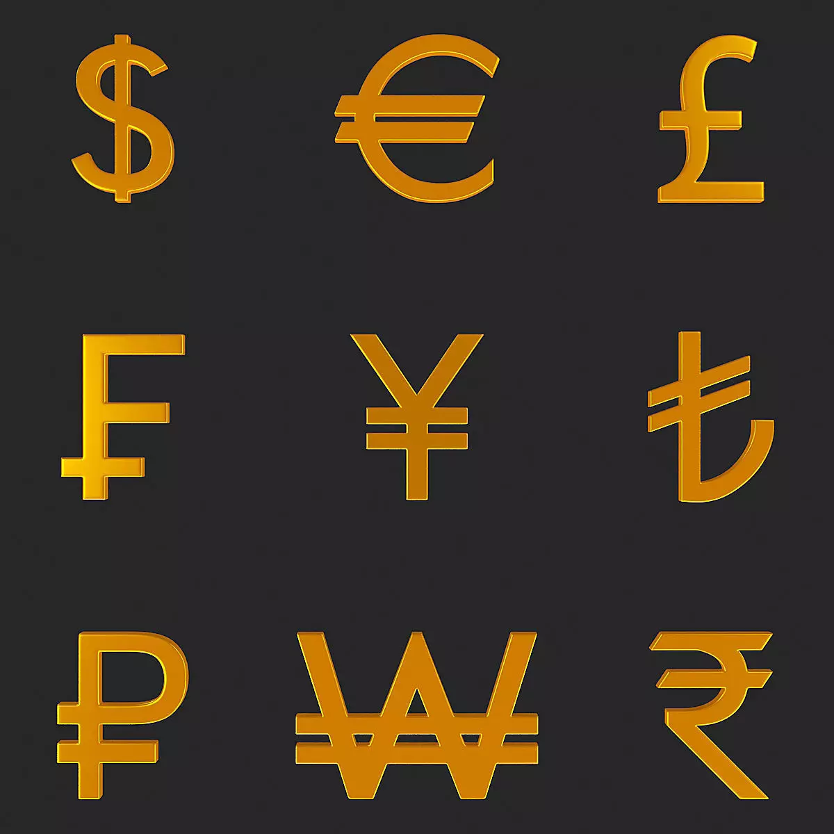 Currency Symbol 3D Model Set Low-poly 3D model_0