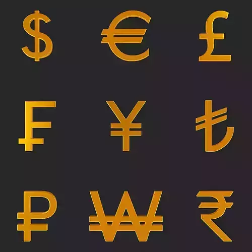 Currency Symbol 3D Model Set Low-poly 3D model