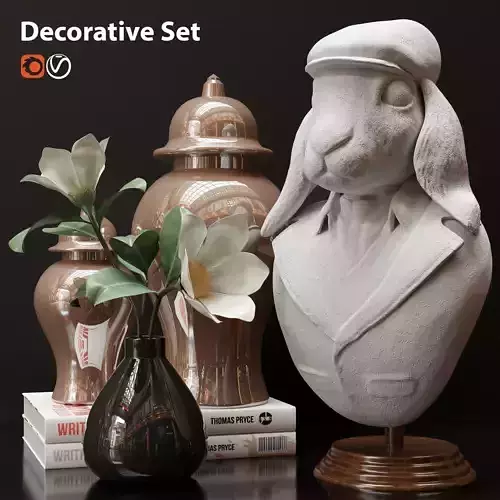 Decorative set with vases and bust