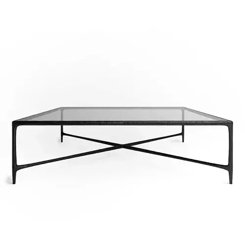 Thaddeus forged iron and glass rectangular coffee table 3D model