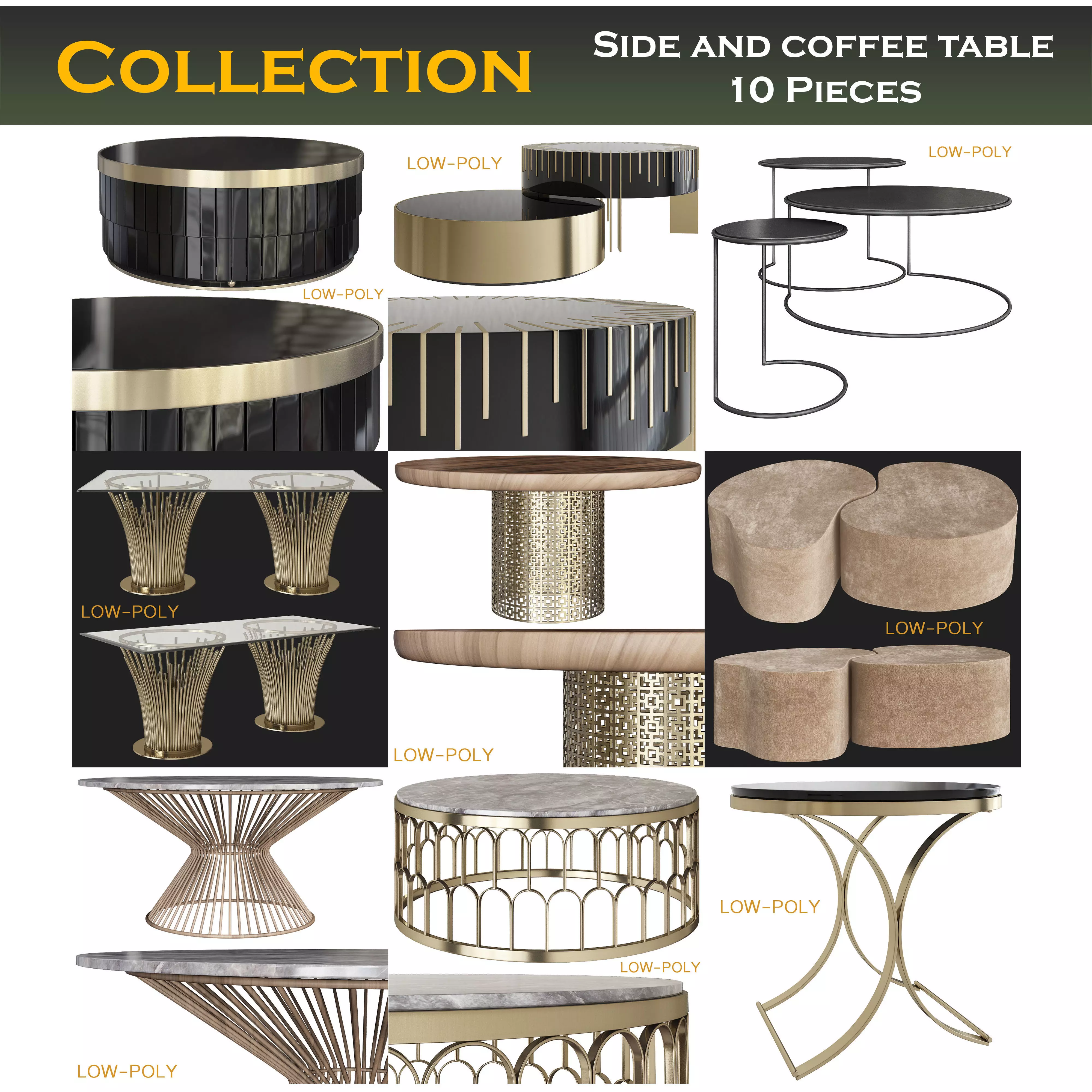 Side and coffee table 3d model collection  Low-poly 3D model_0