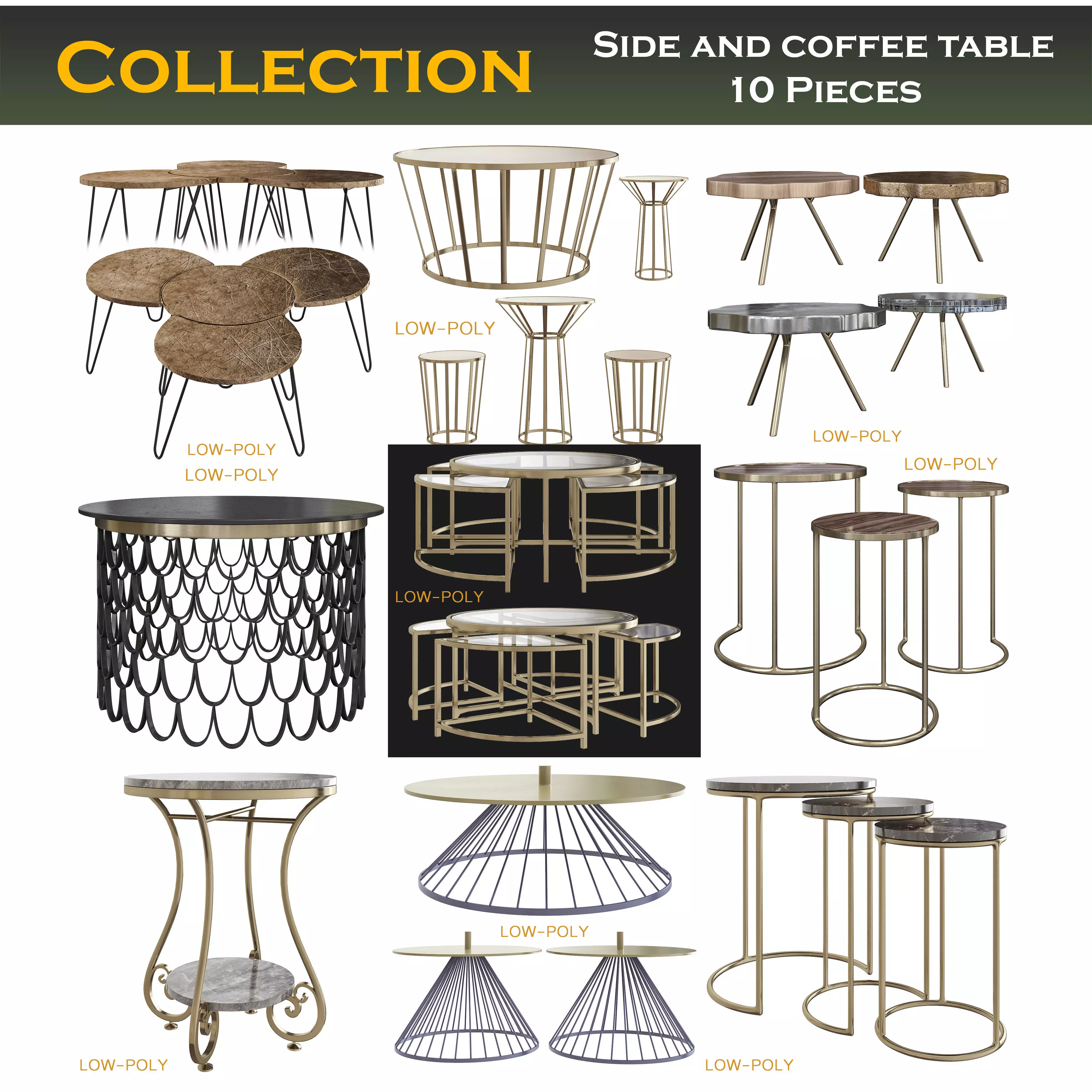 3D model Side and coffee table 3d model collection VR / AR / low-poly ...