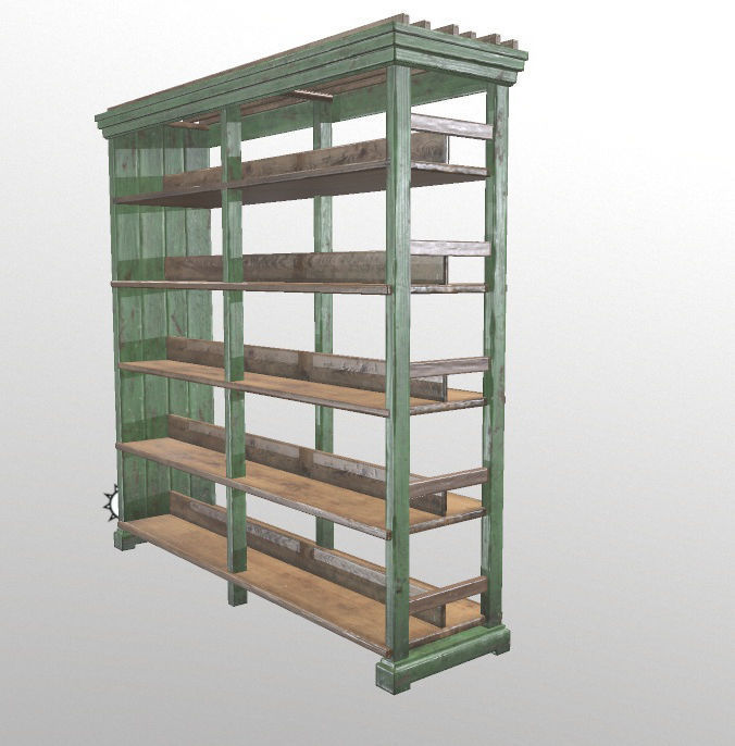 Bookcase reclaimed wood Low-poly 3D model_1
