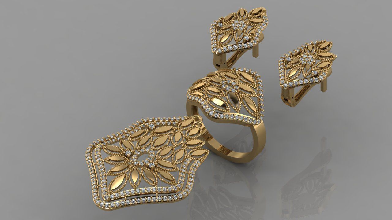 GC GOLD M0059- Diamond gold  set 3D print model_7