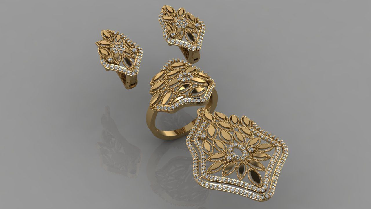 GC GOLD M0059- Diamond gold  set 3D print model_9