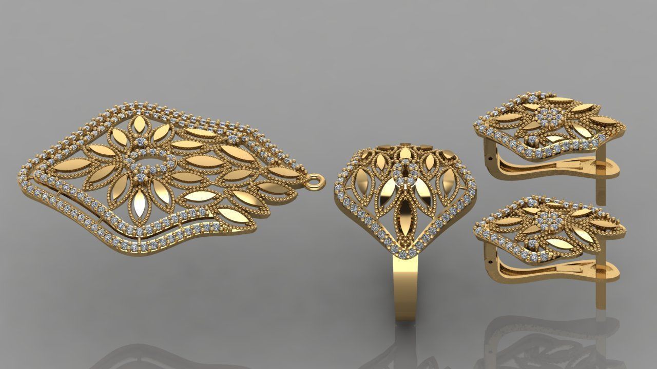 GC GOLD M0059- Diamond gold  set 3D print model_8